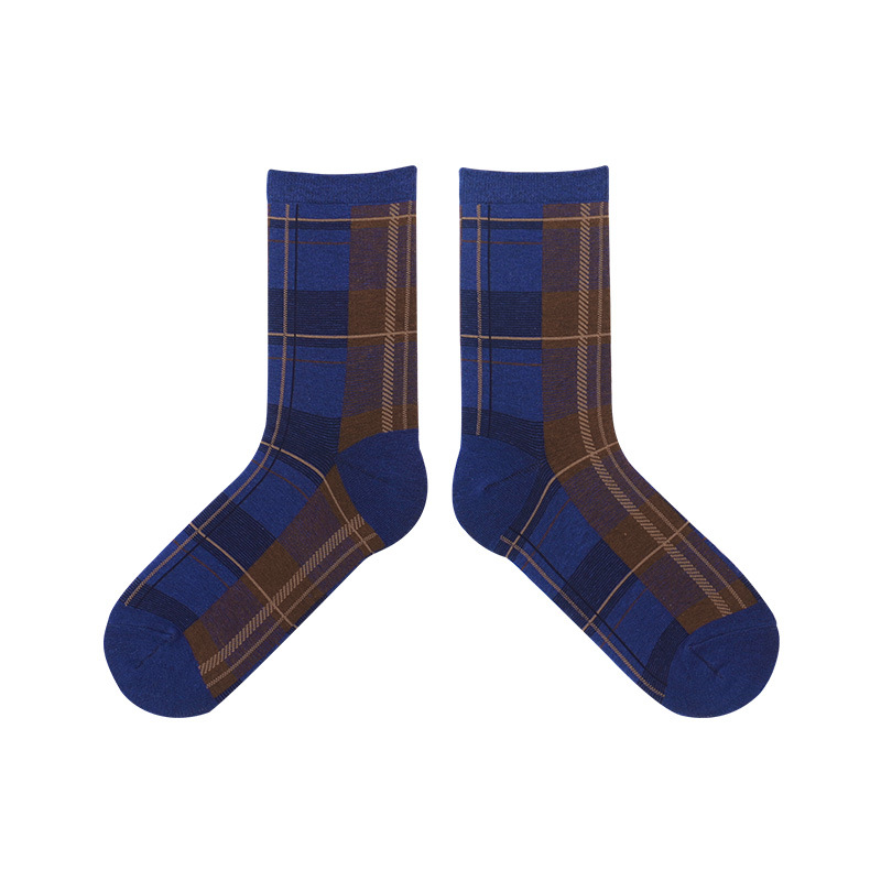 DAMAHOOV Scottish Plaid Warm Colors Autumn Winter Morandi Cotton Socks Crew Socks
